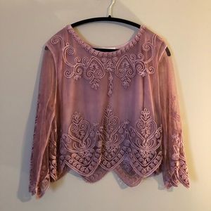 Dusty pink sheer embroidered top